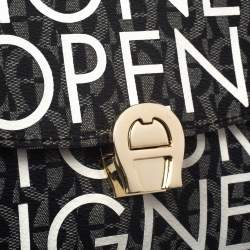 Pre Owned Aigner Black/White Coated Canvas Zoe Flap Crossbody Bag