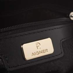 Pre Owned Aigner Black/White Coated Canvas Zoe Flap Crossbody Bag