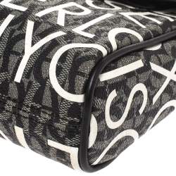 Pre Owned Aigner Black/White Coated Canvas Zoe Flap Crossbody Bag