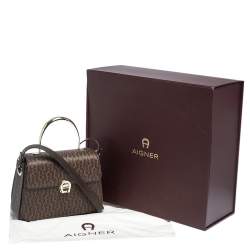 Pre Owned Aigner Brown Signature Coated Canvas Genoveva Top Handle Bag