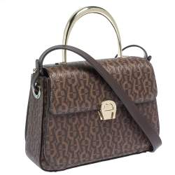 Pre Owned Aigner Brown Signature Coated Canvas Genoveva Top Handle Bag