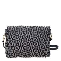 Pre Owned Aigner Grey/Black Signature Canvas and Leather Crossbody Bag