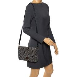 Pre Owned Aigner Grey/Black Signature Canvas and Leather Crossbody Bag