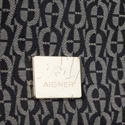 Pre Owned Aigner Grey/Black Signature Canvas and Leather Crossbody Bag