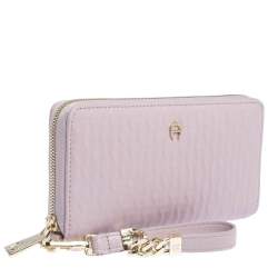 Pre Owned Aigner Light Pink Leather Zip Around Wallet