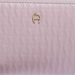 Pre Owned Aigner Light Pink Leather Zip Around Wallet