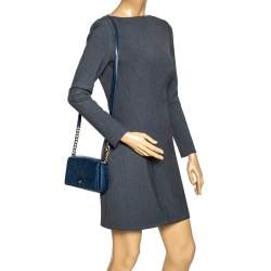 Pre Owned Aigner Navy Blue Leather Flap Crossbody Bag