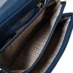 Pre Owned Aigner Navy Blue Leather Flap Crossbody Bag