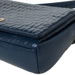 Pre Owned Aigner Navy Blue Leather Flap Crossbody Bag