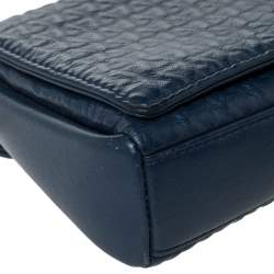 Pre Owned Aigner Navy Blue Leather Flap Crossbody Bag