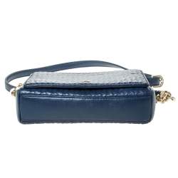 Pre Owned Aigner Navy Blue Leather Flap Crossbody Bag