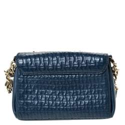 Pre Owned Aigner Navy Blue Leather Flap Crossbody Bag