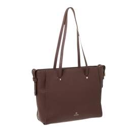 Pre Owned Aigner Brown Leather Top Zip Tote
