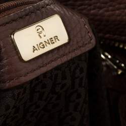 Pre Owned Aigner Brown Leather Top Zip Tote