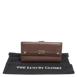 Pre Owned Aigner Brown Leather Logo Buckle Flap Continental Wallet