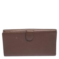 Pre Owned Aigner Brown Leather Logo Buckle Flap Continental Wallet