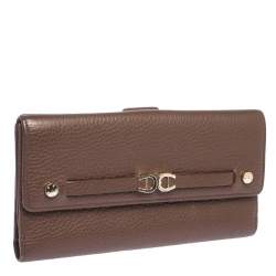 Pre Owned Aigner Brown Leather Logo Buckle Flap Continental Wallet