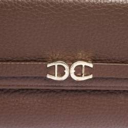 Pre Owned Aigner Brown Leather Logo Buckle Flap Continental Wallet