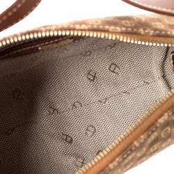 Pre Owned Aigner Brown Signature Canvas and Leather Baguette Bag