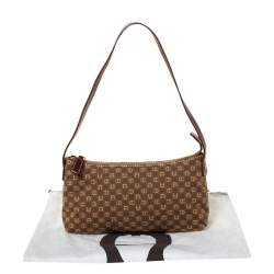Pre Owned Aigner Brown Signature Canvas and Leather Baguette Bag