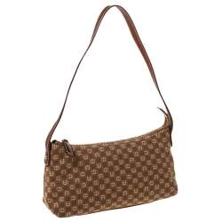 Pre Owned Aigner Brown Signature Canvas and Leather Baguette Bag