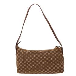 Pre Owned Aigner Brown Signature Canvas and Leather Baguette Bag