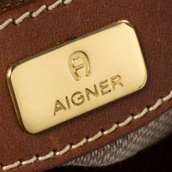 Pre Owned Aigner Brown Signature Canvas and Leather Baguette Bag