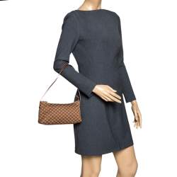 Pre Owned Aigner Brown Signature Canvas and Leather Baguette Bag