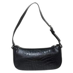 Pre Owned Aigner Black Crocodile Embossed Leather Shoulder Bag