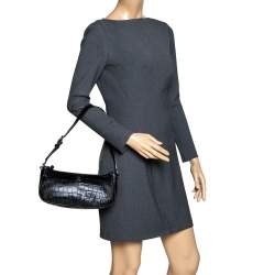 Pre Owned Aigner Black Crocodile Embossed Leather Shoulder Bag