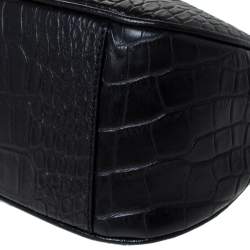 Pre Owned Aigner Black Crocodile Embossed Leather Shoulder Bag