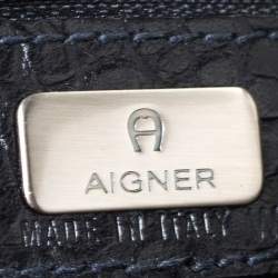 Pre Owned Aigner Black Crocodile Embossed Leather Shoulder Bag