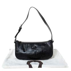 Pre Owned Aigner Black Crocodile Embossed Leather Shoulder Bag