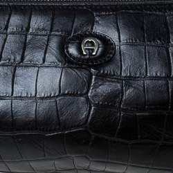 Pre Owned Aigner Black Crocodile Embossed Leather Shoulder Bag