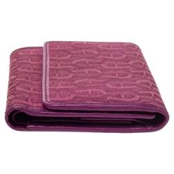 Pre Owned Aigner Magenta Canvas and Leather Trifold Wallet
