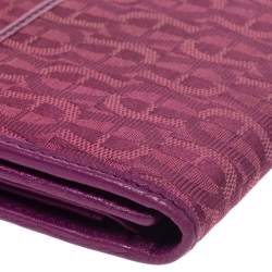 Pre Owned Aigner Magenta Canvas and Leather Trifold Wallet