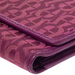 Pre Owned Aigner Magenta Canvas and Leather Trifold Wallet