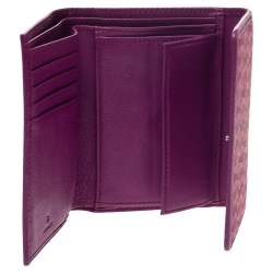 Pre Owned Aigner Magenta Canvas and Leather Trifold Wallet