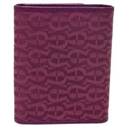 Pre Owned Aigner Magenta Canvas and Leather Trifold Wallet