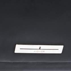 Pre Owned Aigner Black Matt Leather Logo Plaque Zip Tote