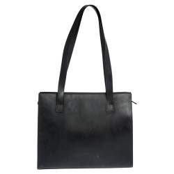 Pre Owned Aigner Black Matt Leather Logo Plaque Zip Tote