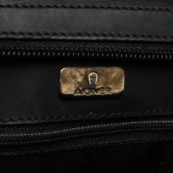 Pre Owned Aigner Black Matt Leather Logo Plaque Zip Tote