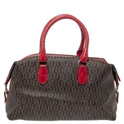 Pre Owned Aigner Brown/Red Signature Coated Canvas and Leather Satchel