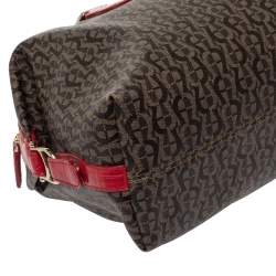 Pre Owned Aigner Brown/Red Signature Coated Canvas and Leather Satchel