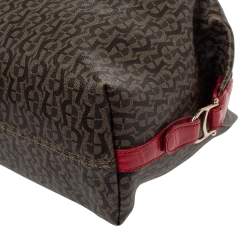 Pre Owned Aigner Brown/Red Signature Coated Canvas and Leather Satchel