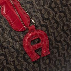Pre Owned Aigner Brown/Red Signature Coated Canvas and Leather Satchel