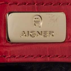 Pre Owned Aigner Brown/Red Signature Coated Canvas and Leather Satchel