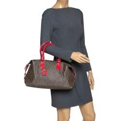 Pre Owned Aigner Brown/Red Signature Coated Canvas and Leather Satchel