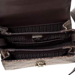 Pre Owned Aigner Brown/Gold Signature Coated Canvas and Leather Genoveva Top Handle Bag