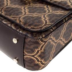 Pre Owned Aigner Brown/Gold Signature Coated Canvas and Leather Genoveva Top Handle Bag